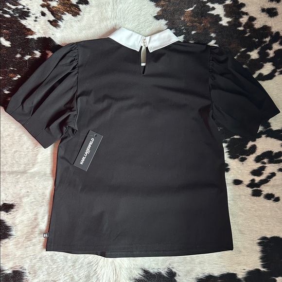 NWT Karl Lagerfeld Black Top with White Collar and Pearl Button Accents - Picture 6 of 10